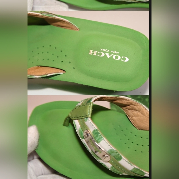 Coach Jaden 7.5 Green Printed Sandals Wedge Flip Flops Heels Shoes - Picture 9 of 14